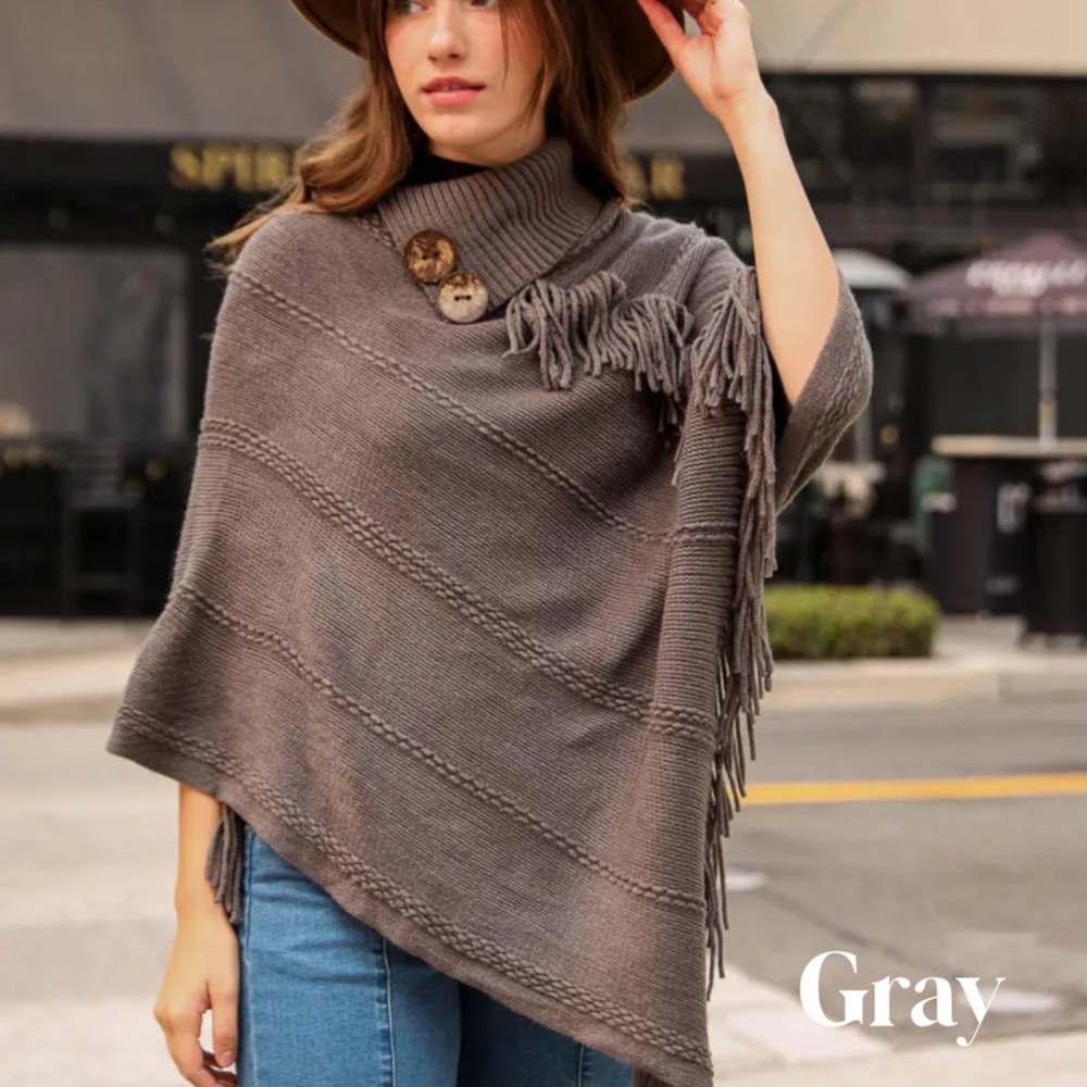 Gray fringe poncho
